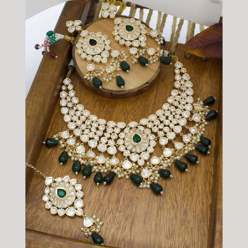 JCM Gold Plated Polki Kundan Stone Beads Necklace Set