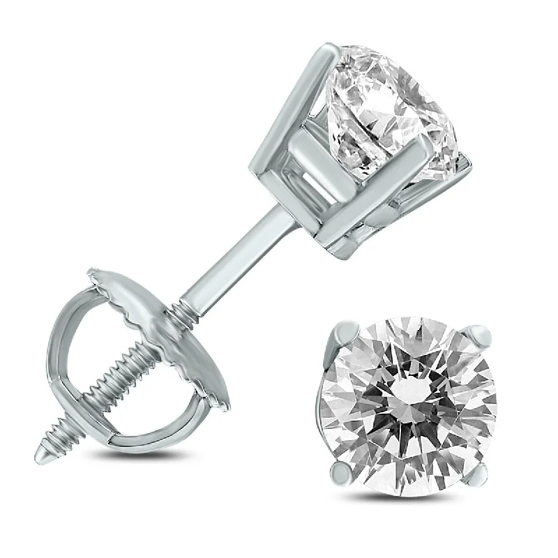 Marquee 1 Carat TW Clarity Enhanced Diamond Solitaire Stud Earrings in 14K White Gold (I-J Color,SI1-SI2 Clarity)