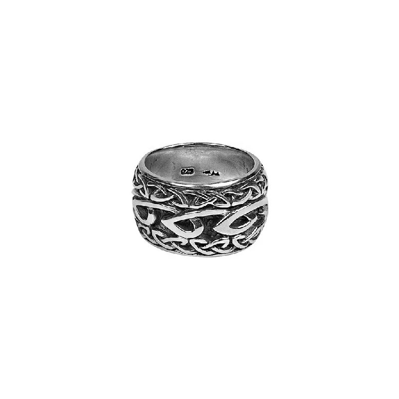 Silver Celtic Knot with Knotwork Trim Ring