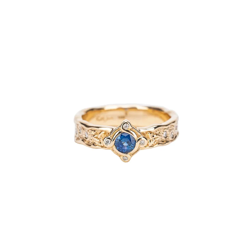 10k Yellow Gold Rocks 'n Rivers Sapphire and Lab Grown Diamond Ring