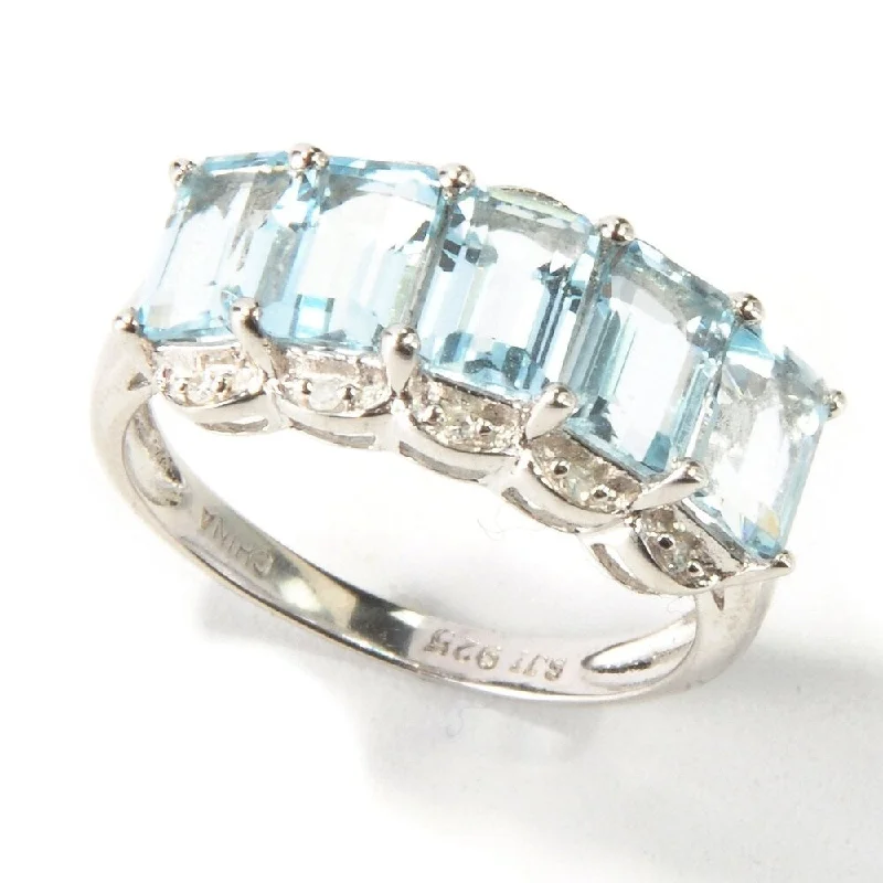 Sterling Silver Aquamarine & Diamond Ring - Blue