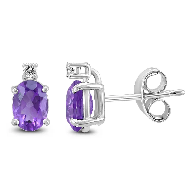 Marquee 14K White Gold 6x4MM Oval Amethyst and Diamond Earrings