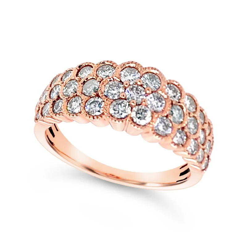 Three Row Rose Gold Diamond Ring