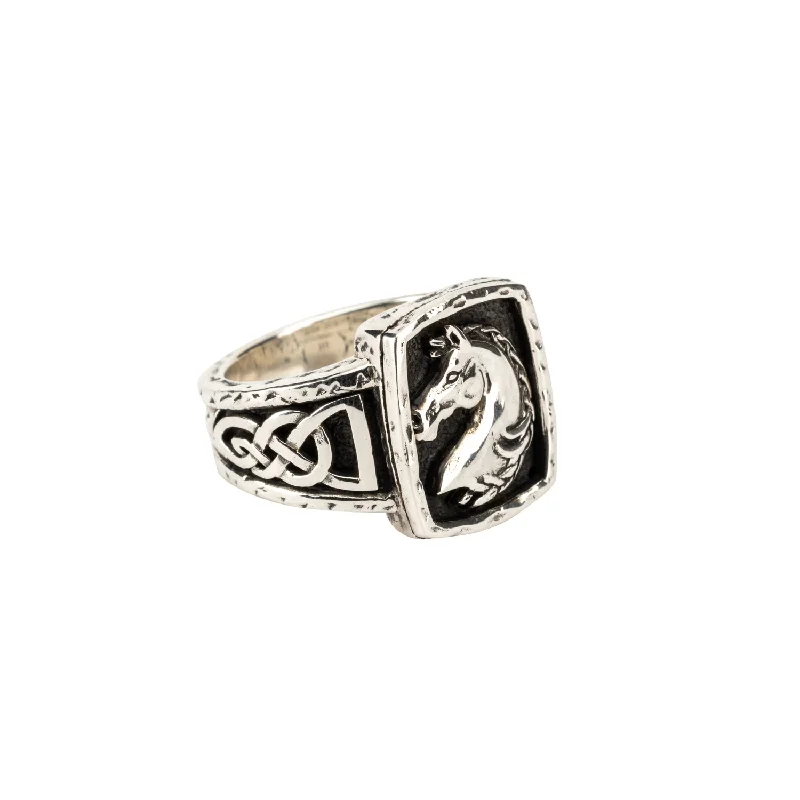 Silver or Silver and Bronze Horse Ring