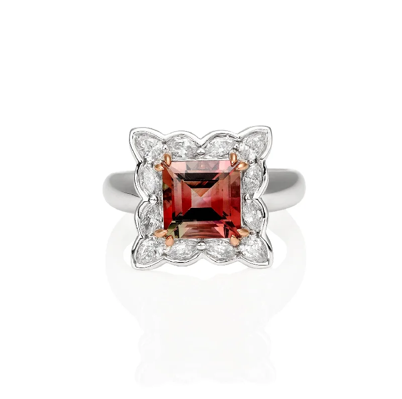 Square Pink Tourmaline & Diamond Ring