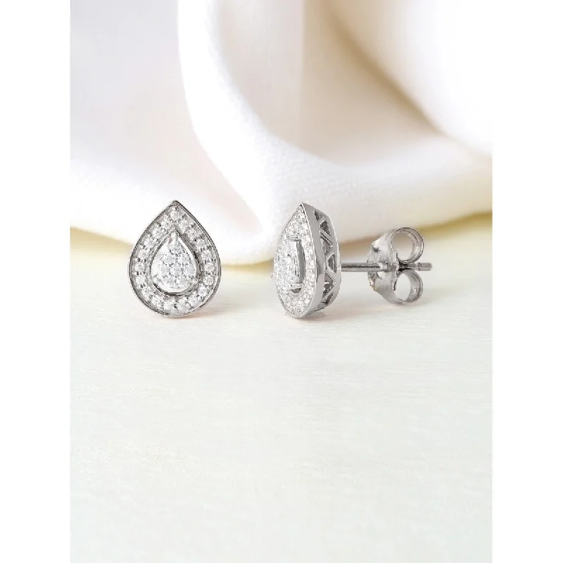 1/6ct TDW Diamond Halo Stud Earrings in Silver by De Couer