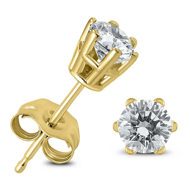 Marquee Certified 1/2 Carat TW 6 Prong Round Diamond Solitaire Stud Earrings In 14k Yellow Gold