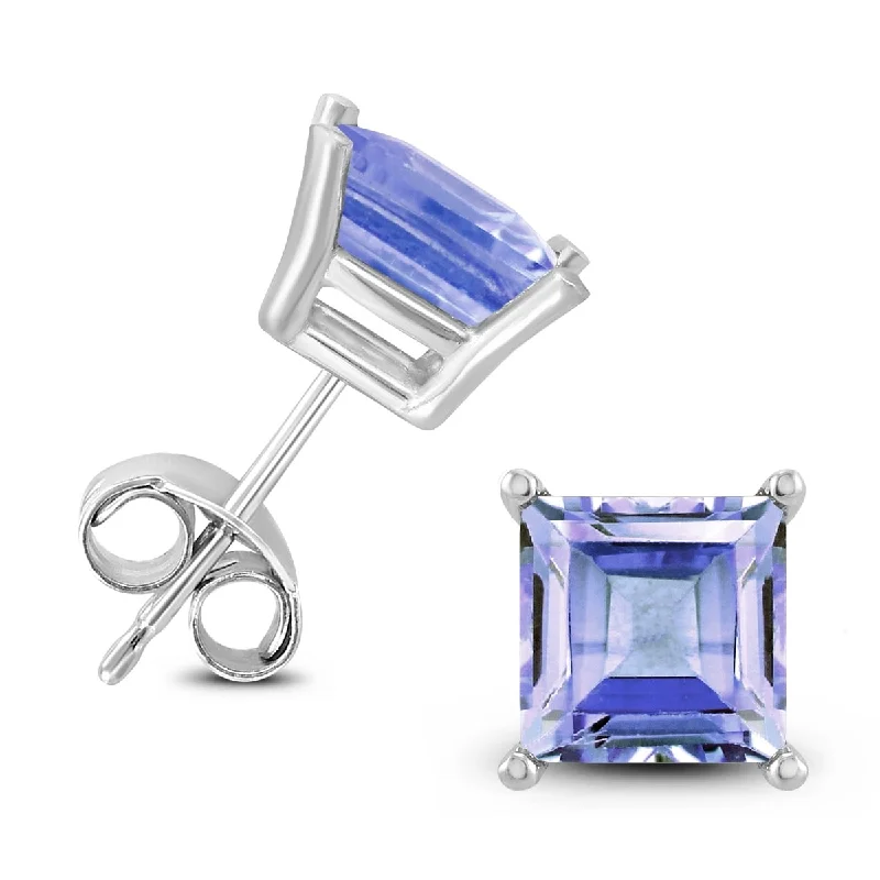 Marquee 14K White Gold 4MM Square Tanzanite Earrings