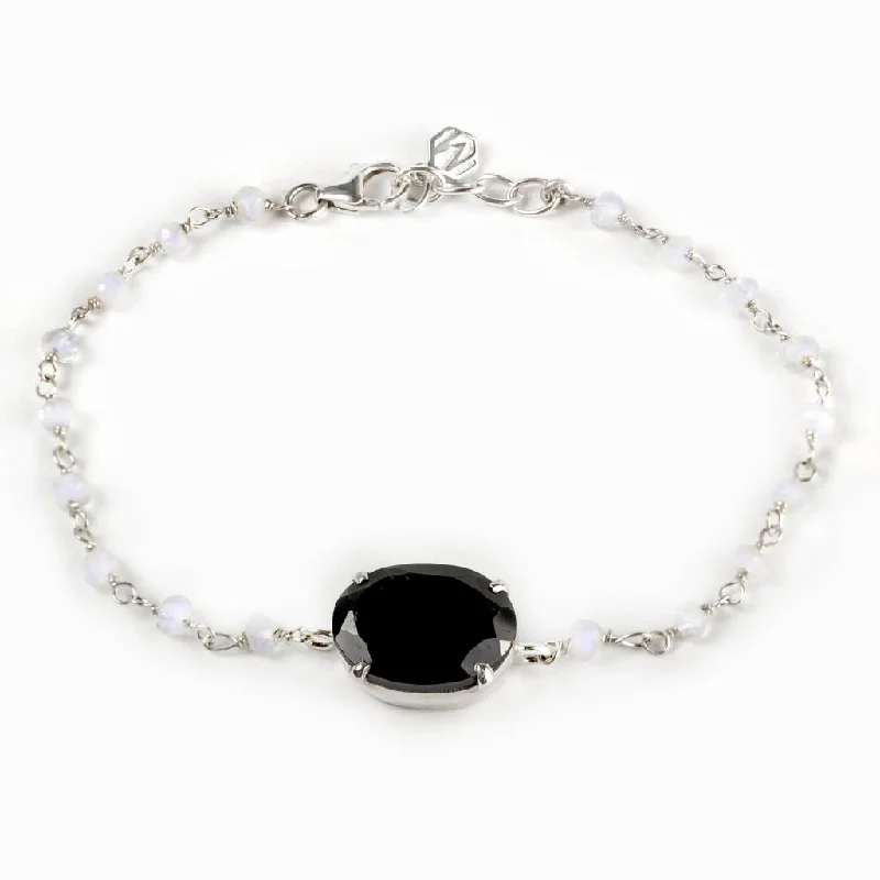 Onyx and Rainbow Moonstone Bracelet