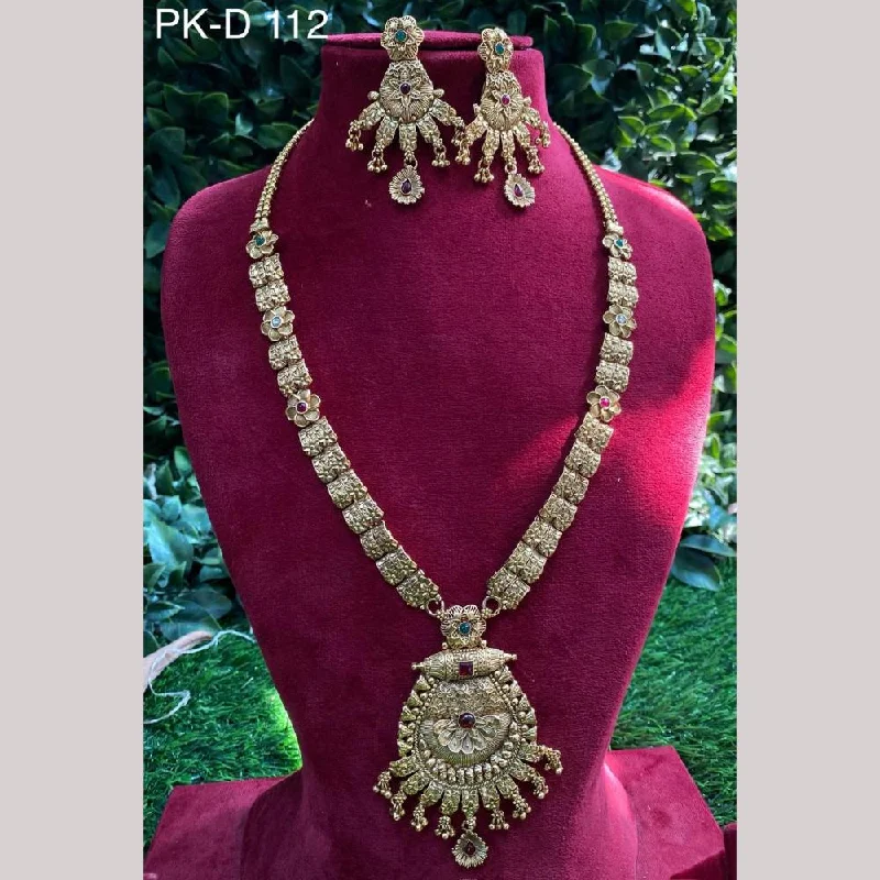 Amoliya Jewels Gold Plated Pota Stone And Pearls Long Necklace Set