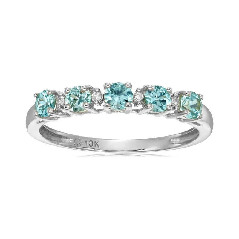 10K Gold Blue Zircon and Diamond Ring