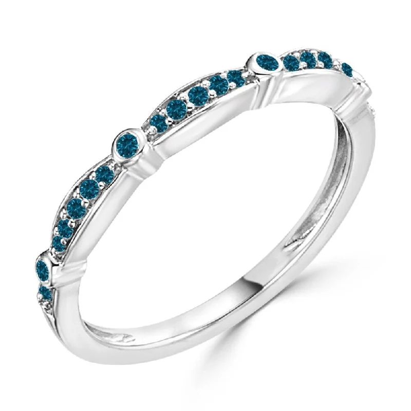 Auriya 1/8cttw Stackable Petite Blue Diamond Ring 10k Gold Ultra-thin