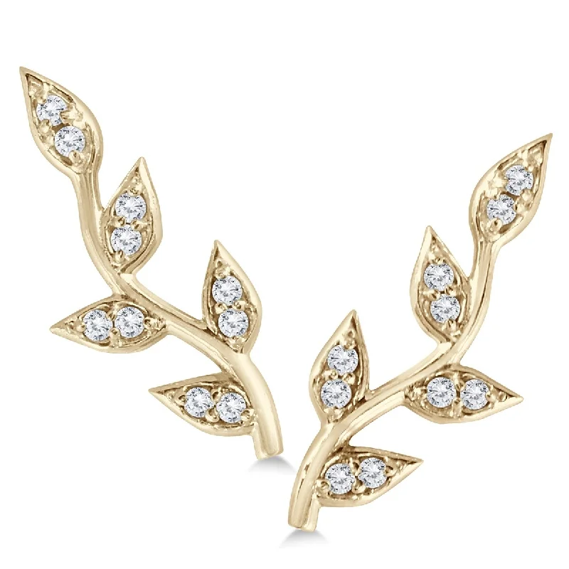 Marquee 1/5 Carat TW Diamond Vine and Leaf Earrings in 14K Yellow Gold