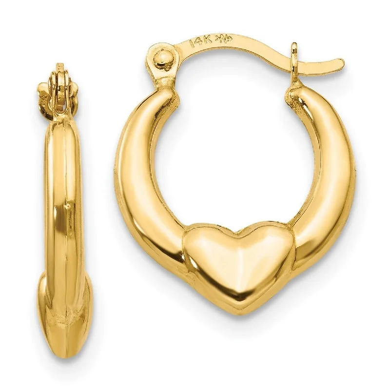 Curata 14k Yellow Gold Love Heart Hoop Earrings - 15x3mm