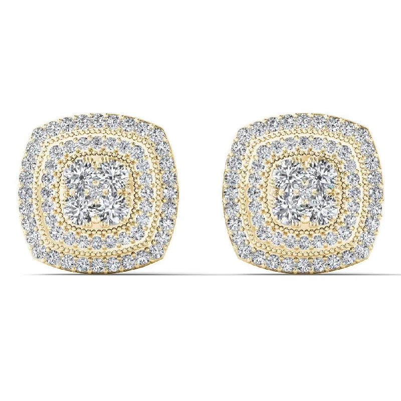 De Couer 10k Yellow Gold 1/2ct TDW Diamond Cluster Halo Stud Earrings