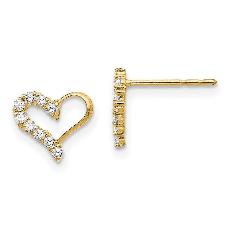 Curata 14k Yellow Gold Polished CZ Cubic Zirconia Love Heart Post Earrings - 7x8mm Wide