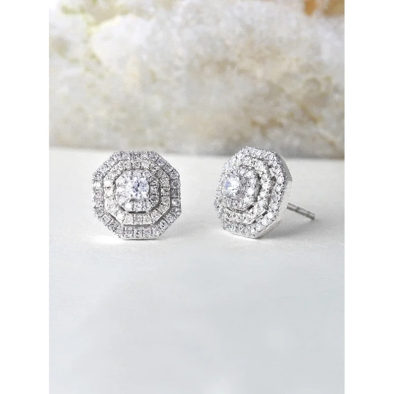 1/2ct TDW Diamond Halo Stud Earrings in 10k Gold by De Couer