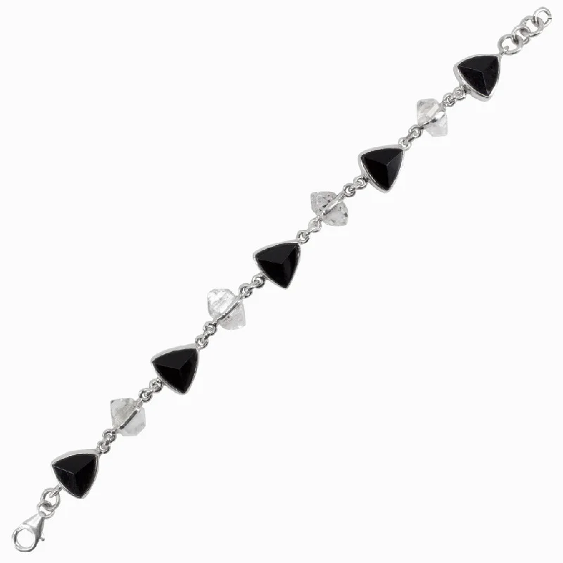 Black Tourmaline and Herkimer Diamond Bracelet