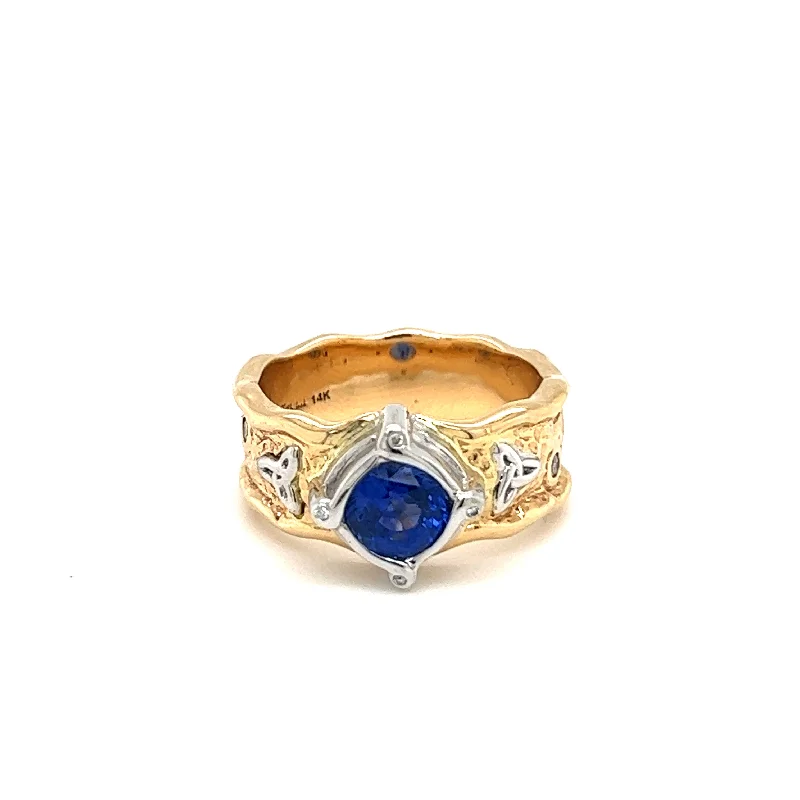 14k Yellow and White Gold Ring with Ceylon AAA Blue Sapphire 'Rocks 'n Rivers' Ring