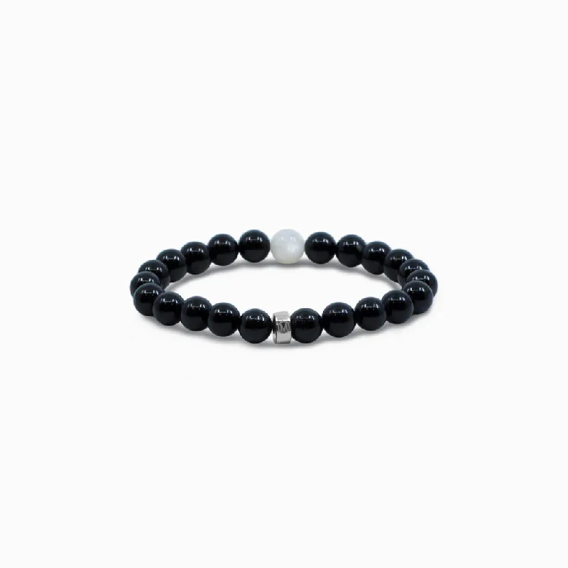 Black Tourmaline and White Moonstone Bead Bracelet