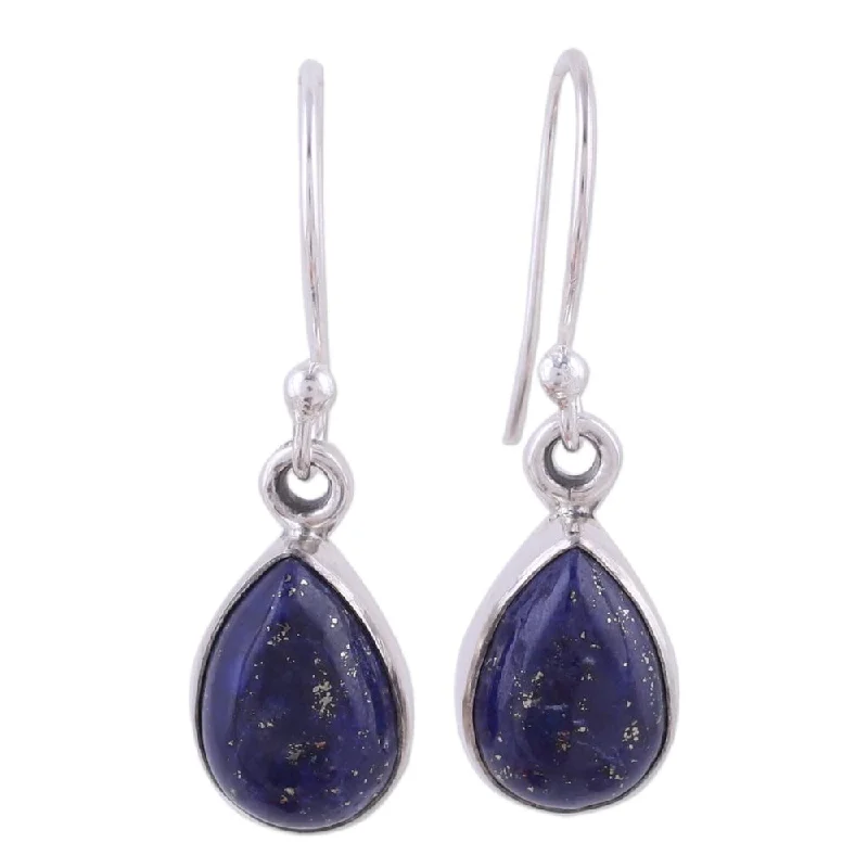 Handmade Lapis Lazuli Dangle Earrings, 'Be True' (India)