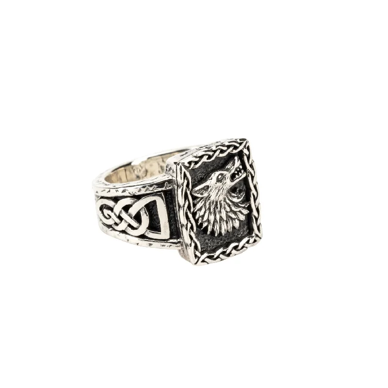 Silver or Silver and Bronze Wolf Ring