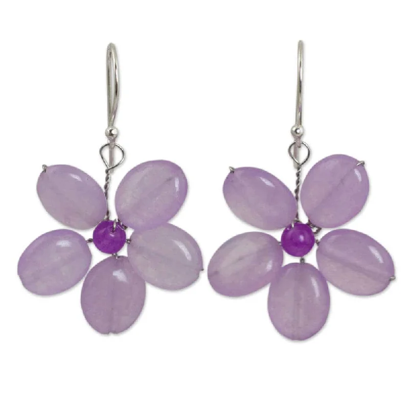 Handmade Sterling Silver 'Lilac Chang Mai Flower' Quartz Earrings (Thailand) - 1.5L*1W