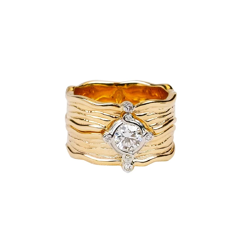 10k Yellow and White Gold Rocks n' Rivers Moissanite and Diamond 2 Piece Ring