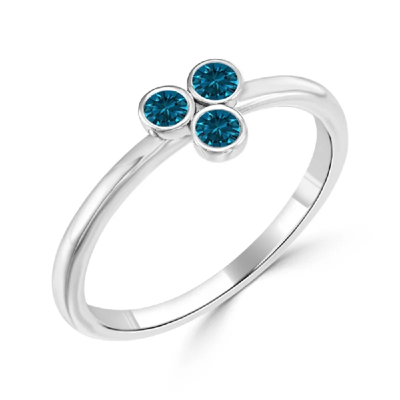 Auriya 1/5cttw Stackable Petite 3 Stone Cluster Blue Diamond Ring 10k Gold Ultra-thin