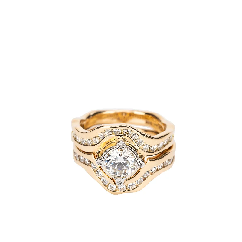 14k Yellow and White Gold Rocks n' Rivers Certified Lab Grown 0.93ct Diamond 2 Piece Ring