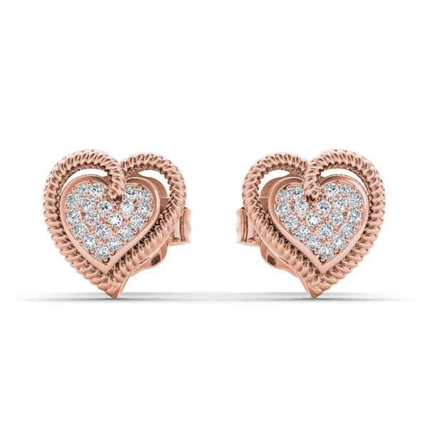 De Couer 10k Rose Gold 1/10ct TDW Diamond Heart Earrings - Pink