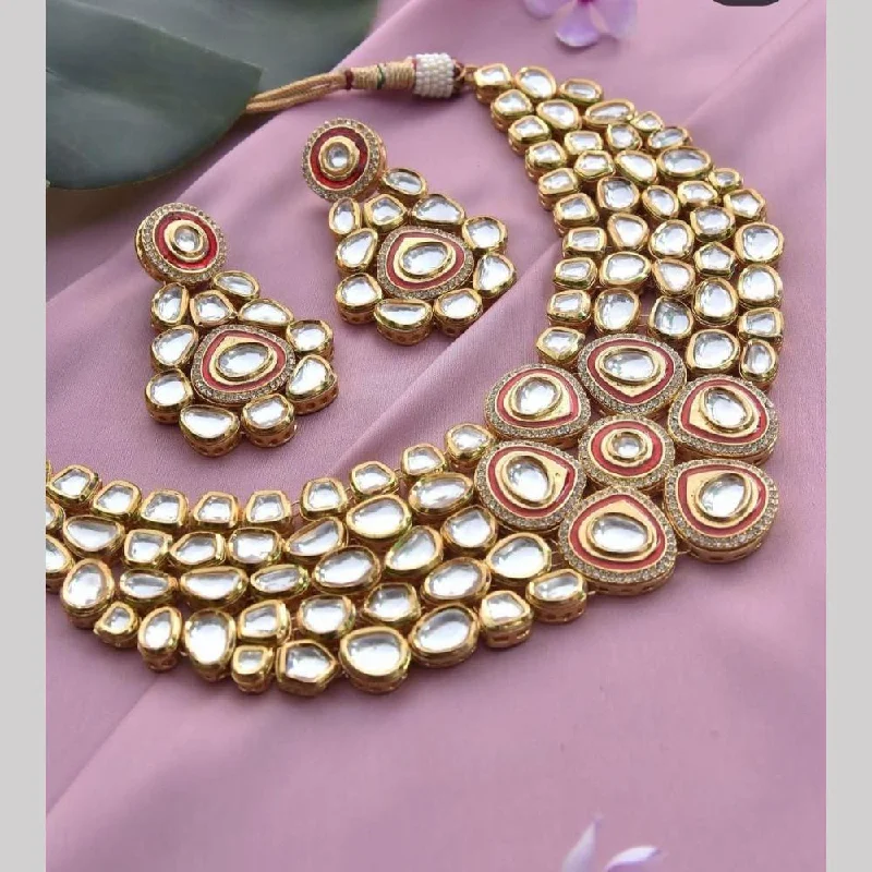 FS Collection Gold Plated Kundan Stone  Necklace Set