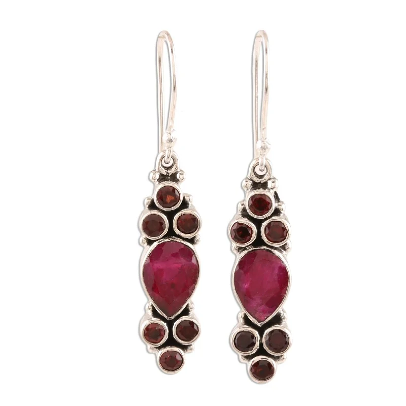 NOVICA Passionate Trios, Agate and garnet dangle earrings - 1.9*0.5