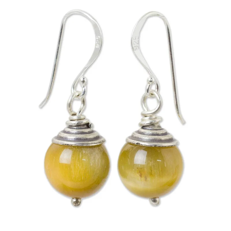 Sterling Silver 'Sensation' Tiger's Eye Earrings (Thailand) - 1.4L*0.5W