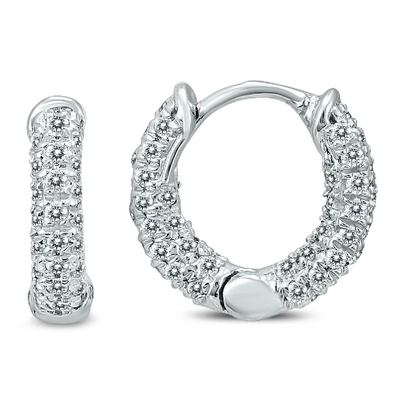 Marquee 1/3 Carat TW Small Diamond Huggie Hoop Earrings in 10K White Gold