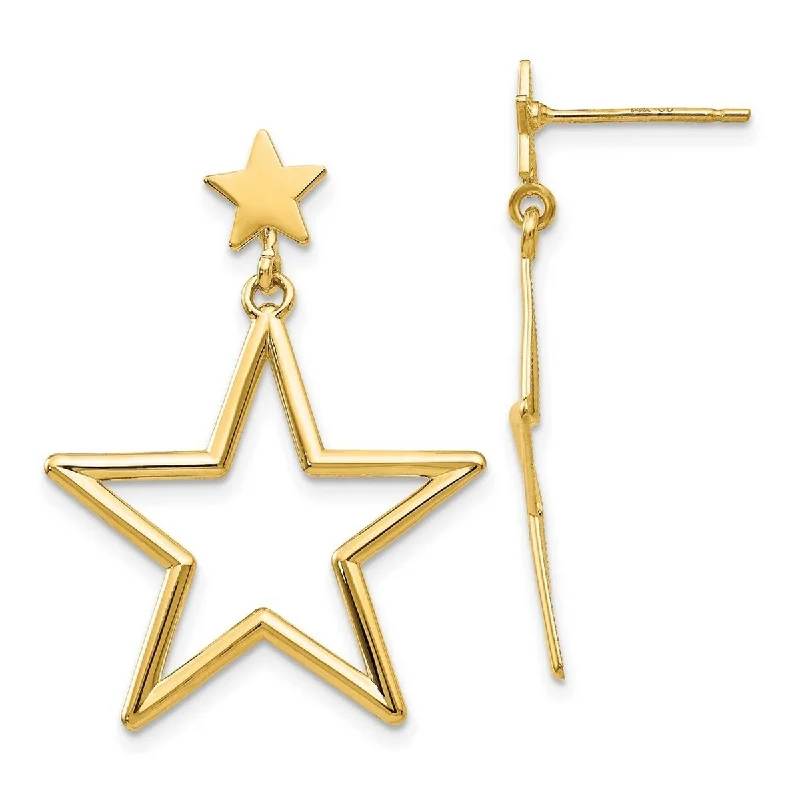 Curata 14k Yellow Gold Polished Star Dangle Post Earrings - 31x24mm