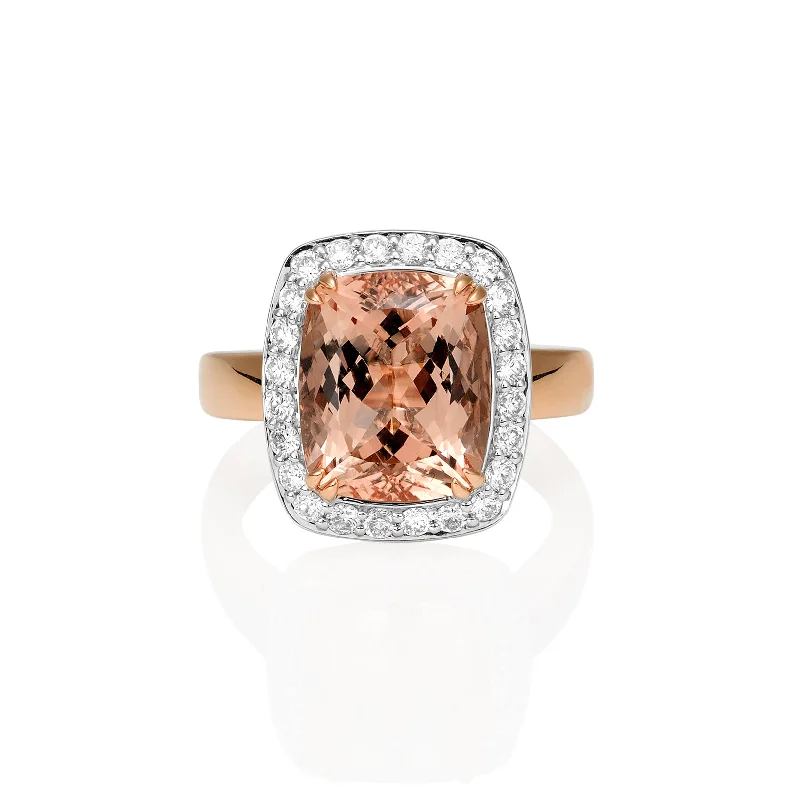 Emerald Cut Pink Morganite & Diamond Ring