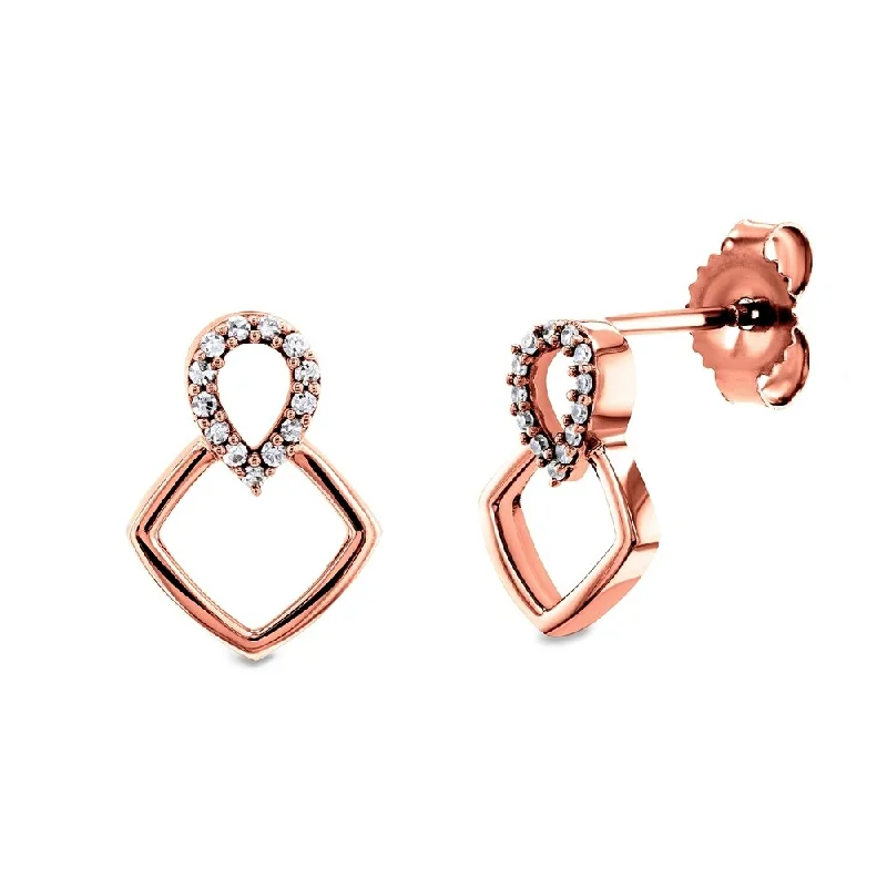 Annello by Kobelli 10k White or Rose Gold Geometric Diamond Earrings