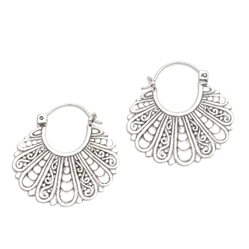 NOVICA Sukawati Fans, Sterling silver hoop earrings - 1.2*1.2