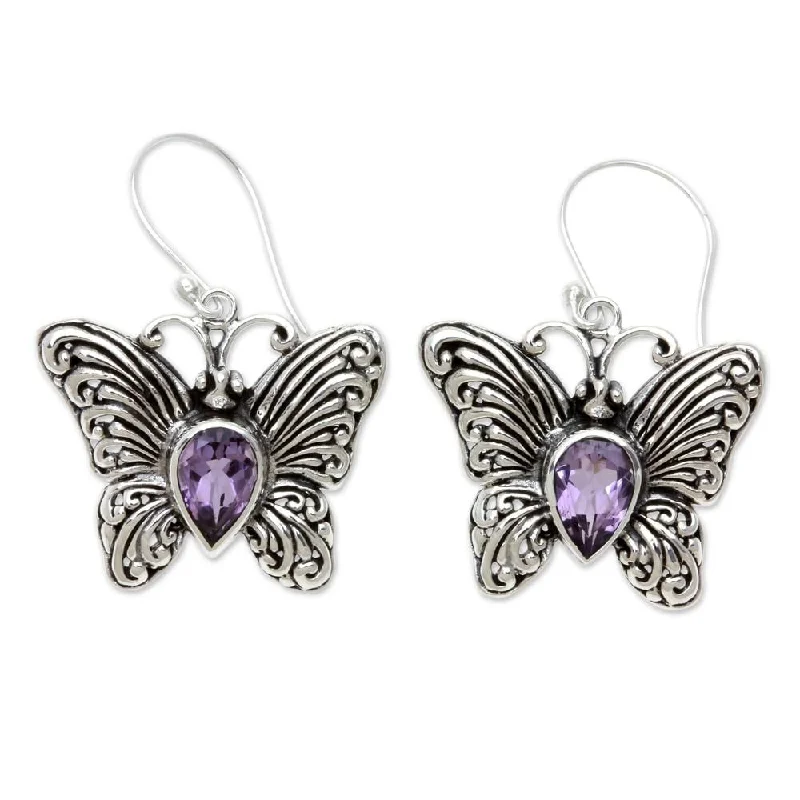 Sterling Silver Enchanted Butterfly Amethyst Earrings (Indonesia) - Purple