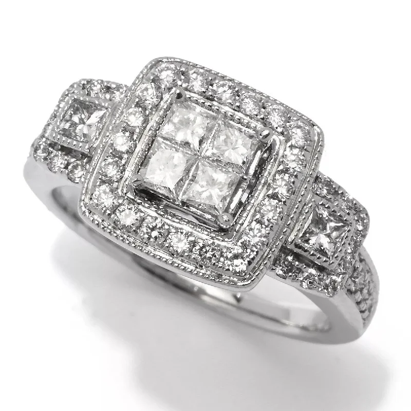 14K White Gold 0.97ctw Princess & Round Diamond Ring, 5.8 grams