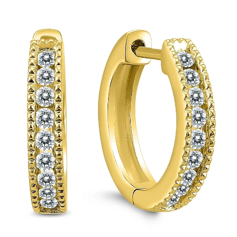 Marquee 1/4 Carat TW Small Diamond Channel Set Huggie Hoop Earrings in 10K Yellow Gold