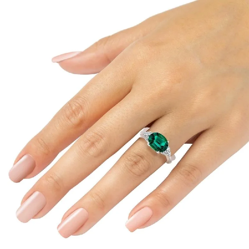 3 1/4Ct Oval Emerald & Lab Grown Diamond Ring in White or Yellow Gold