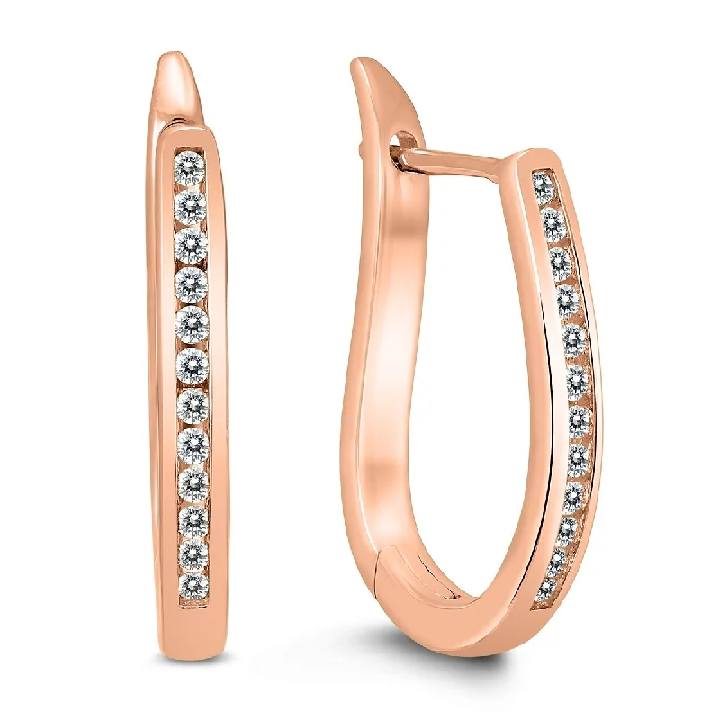 Marquee 1/4 Carat TW Channel Set Diamond Hoop Earrings in 10K Rose Gold