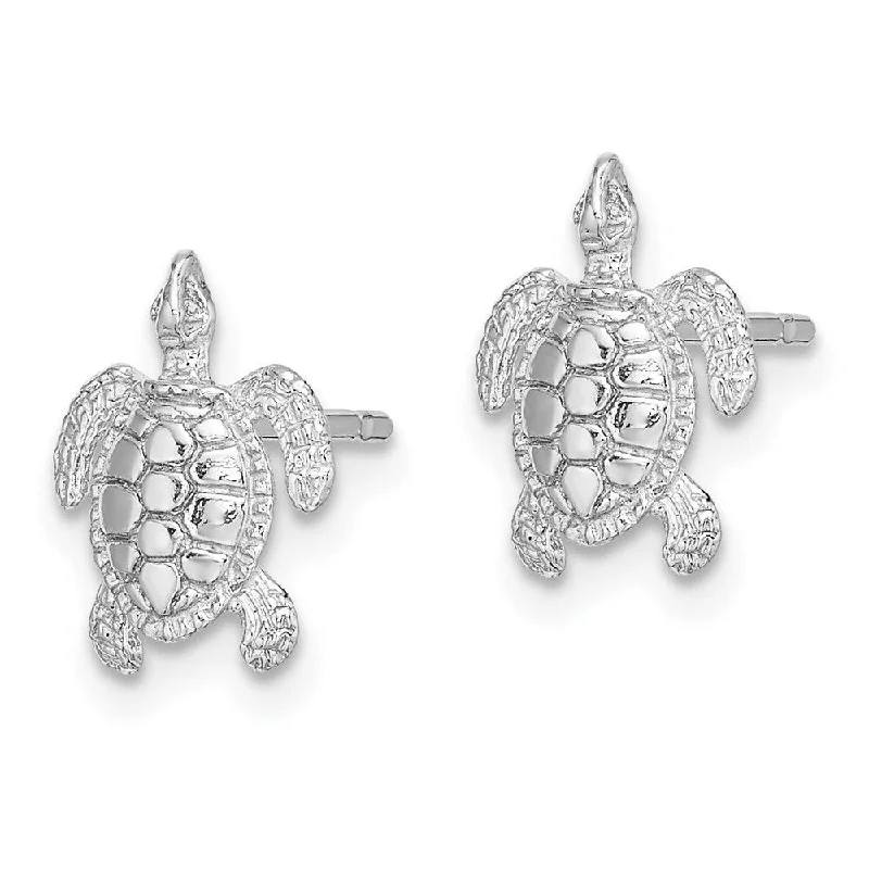 Diamond2Deal 14K White Gold Polished and Textured Sea Turtle Button Stud Earrings (L- 0.45 Inch, W-0.34 Inch)