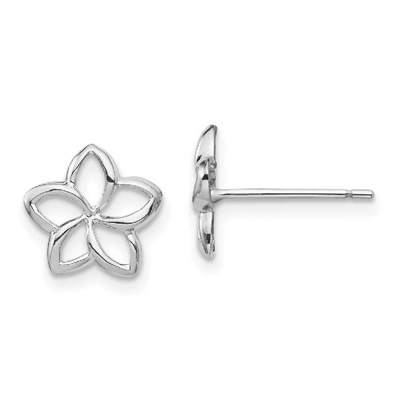 Curata 14k White Gold 9.7mm Polished Plumeria Cutout Post Earrings