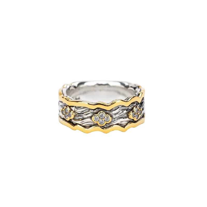 Silver And 10k Gold Rocks 'n River Ring - Cubic Zirconia