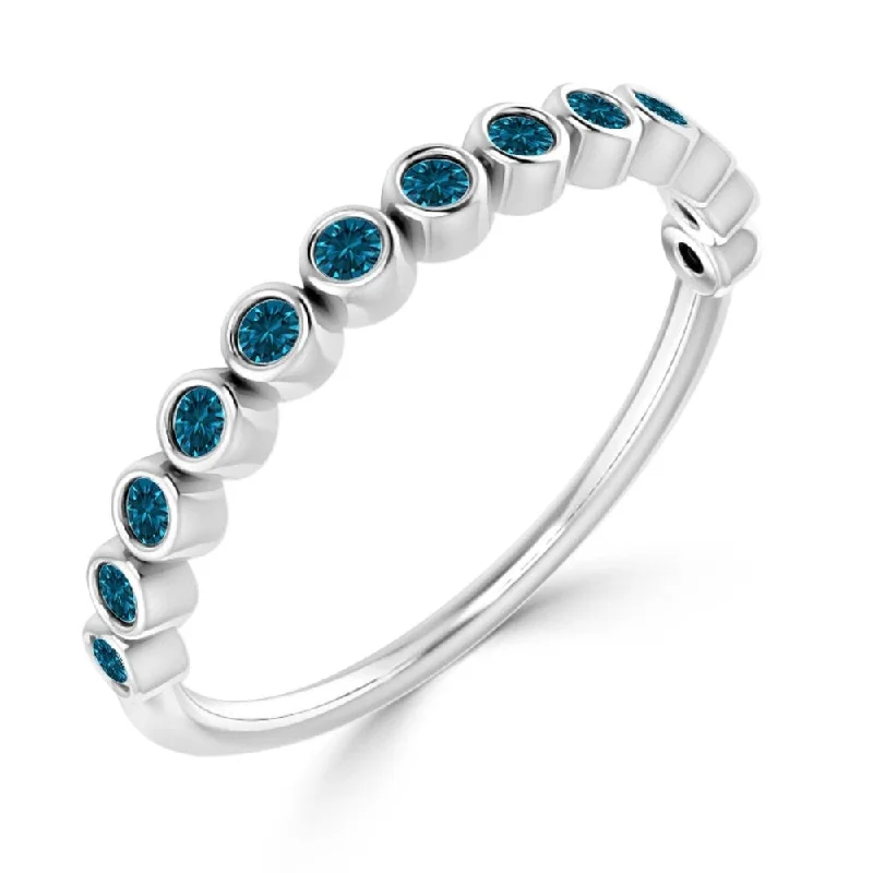 Auriya 1/5cttw Stackable Bezel Set Blue Diamond Ring 10K Gold