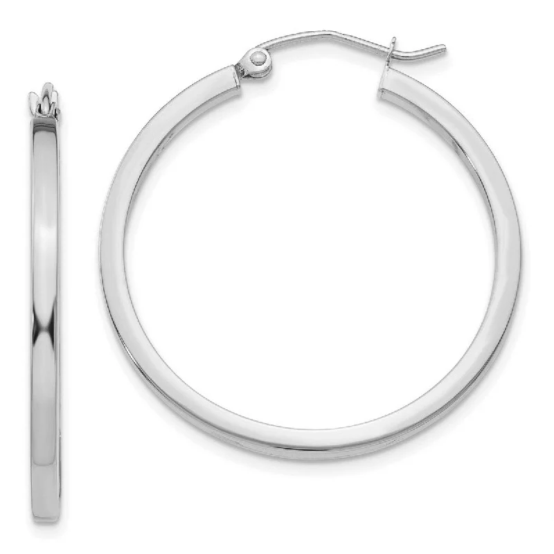 Curata 14k White Gold Polished 30x2mm Square Tube Hoop Earrings