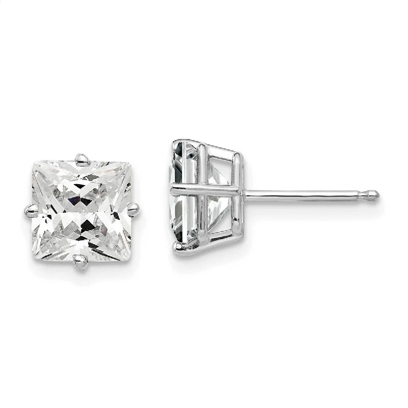 Curata 14k White Gold Polished Post Earrings 7mm Princess Cut CZ Cubic Zirconia Earrings - 7x7mm Wide